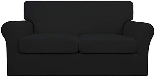 Easy-Going 3 Pieces Stretch Soft Couch Cover for Dogs - Washable Sofa Slipcover for 2 Separate Cushion Couch - Elastic Furniture Protector for Pets, Kids (Loveseat, Black, Medium)