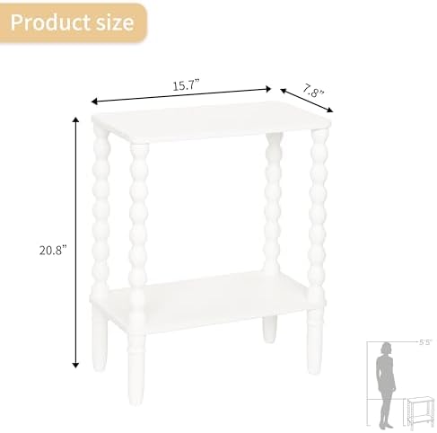 Fultyle White Narrow Side Table, Small End Table with Shelf, Bedside Table