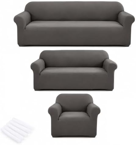 3Pcs Sofa Covers - Streth Sofa Slipcovers Couch and Loveseat Covers Set Washable Furniture Protector for Living Room Armchair with Non-Slip Elastic Bottom for Kids, Pets, WrinkleProof