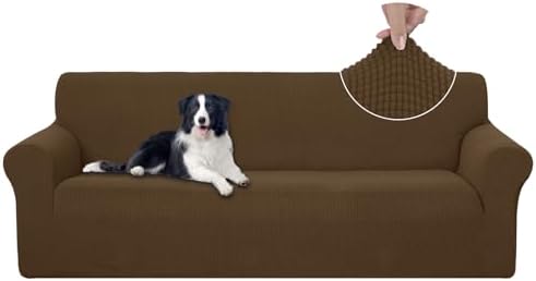 U-NICE HOME 4 Seater Stretch Couch Cover for 3 Cushion Sofa, Brown