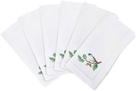 Handmade Bluebird Embroidery Napkin with Hemstitched Border (Set of 6)