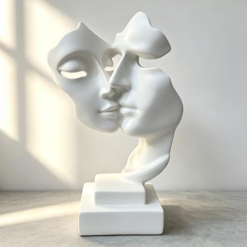 Couples Kiss Sculpture,White Thinker Resin Statue Ornaments,Silence is Gold Abstract Art Figurine,Abstract Style Sculptures,Living Room Desk Decorations,Bookshelf Decorative Objects