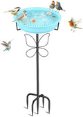 37In Bird Bath for Outside, 2-in-1 Birdbath & Birdfeeder with Detachable Plastic Bowl, Metal Butterfly Stake & Sturdy 5-Pronged Base for Outdoor Garden Yard Decor (Blue)