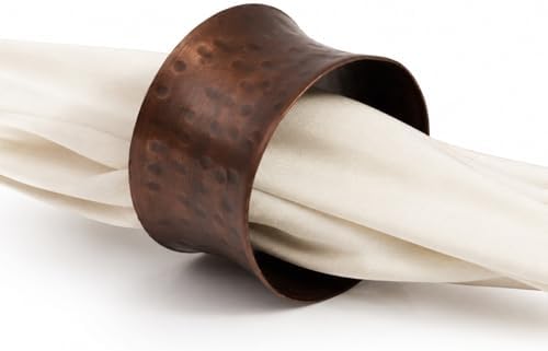 ITOS365 Handmade Round Hammered Antique Napkin Rings Holder for Dinning Table Parties Everyday, Set of 6