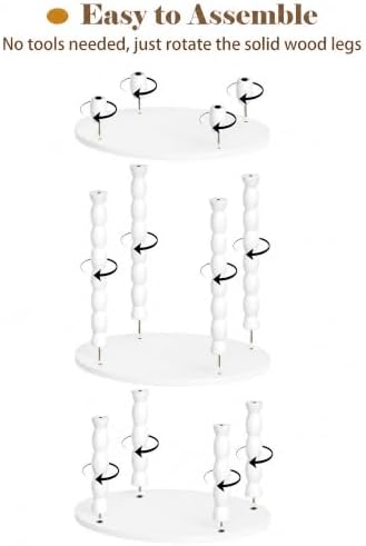 3-Tier Round Side Table, Small End Table with Solid Wood Spindle Legs White