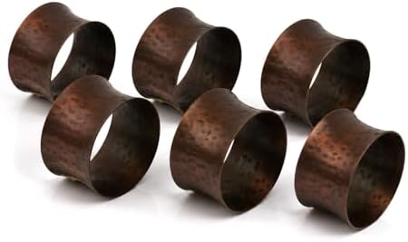 ITOS365 Handmade Round Hammered Antique Napkin Rings Holder for Dinning Table Parties Everyday, Set of 6