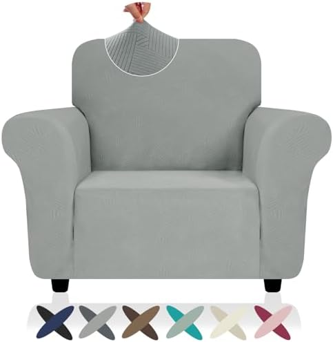 ZNSAYOTX Chair Cover with Arms (30"-47"), New Striped Sofa Chair Covers for Living Room, Dogs Pet Friendly Anti-Slip Chair Protector Spandex Armchair Slipcovers (Light Grey, Chair)