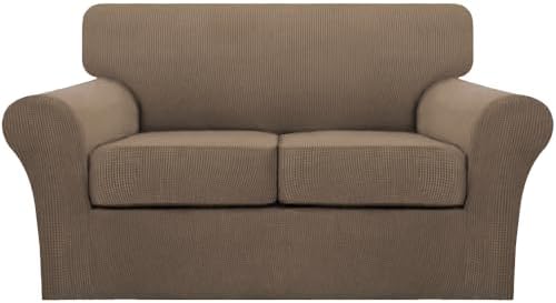 Turquoize 3 Piece Sofa Covers for 2 Cushion Couch Sofa Slipcover Soft Couch Cover for Dogs-Washable Sofa Furniture Cover with 2 Individual Cushion Covers, Thick Jacquard Fabric (Loveseat, Macchiato)