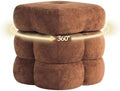 Get Set Style 360° Swivel Flower Ottoman, Linen Vanity Stool Footrest with 300LBS Capacity, No Assembly Small Space Accent Chair for Living Room Bedroom Entryway (Honey Ginger)