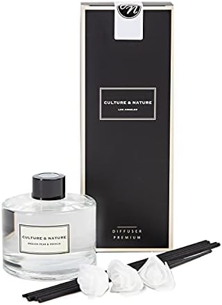 CULTURE & NATURE Reed Diffuser Set 6.7oz (200ml) English Pear & Freesia Scented Diffuser with Sticks Home Fragrance Reed Diffuser for Bathroom Shelf Decor