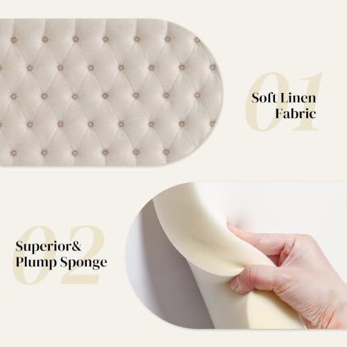 Kingfun Upholstered Queen Headboard Only, Premium Linen Button Tufted Headboards, Adjustable Solid Wood Head Board, Padded Headboard with Solid Wood Legs in Bedroom (Beige)