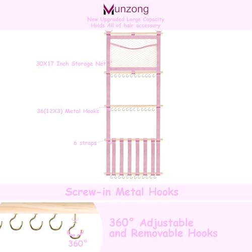 Munzong Headband Holder 52x17 inch, Pink Hair Bow Clip Organizer for Baby