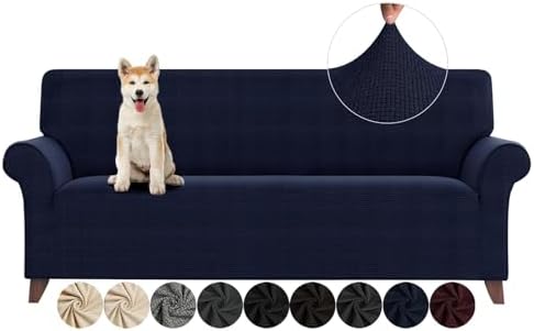 ZNSAYOTX Couch Covers for 3 or 4 Cushion Couch High Stretchy Spandex Pet Friendly Sofa Slipcover 1 Piece Non Slip Couch Covers Extra Large Furniture Protector (Navy Blue, XL Sofa)