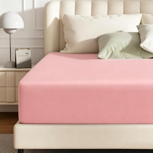 Twin Fitted Sheet Only for Girl, Bed Sheet with Deep Pocket to 14 Inch Pink