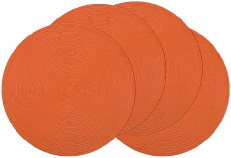 SHACOS Round Placemats Set of 4 for Dining Table Autumn Fall Round Braided Place Mats Washable Non Slip Kitchen Table Mats Decor, Bright Orange
