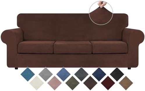 WEERRW 4 Pieces Couch Cover for Sofa Velvet Sofa Covers Washable, Chocolate