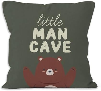 Bear Nursery Decor Throw Pillow Covers 18x18, Little Man Cave Decorative Pillow Covers for Kids Boys Bedroom Room Playroom, Boys Room Decor Accent Pillows Cover Pillowcases