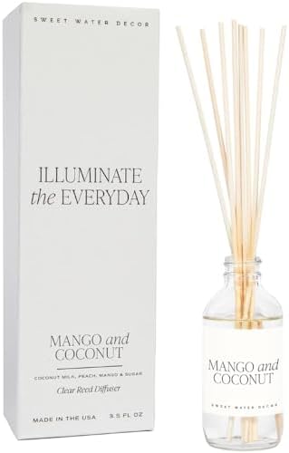 Sweet Water Decor Mango and Coconut Reed Diffuser Set - Pineapple, Mango, Orange, Coconut Milk Scented Diffuser for Home - Summer Home Decor and Air Freshener