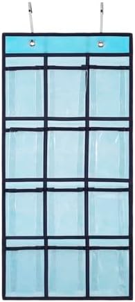 Classroom Pocket Chart For Cell Phones Calculators Over The Door Hanging Closet Underwear Sock Jewelry Organizer Holder 12 Clear Pockets (BLUE)