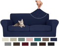 MAXIJIN 3 Piece Couch Covers for 2 Cushion Couch Sofa Cover, Stretch Loveseat Sofa Slipcovers for Sofas with 2 Large Cushions, Thick Dogs Pet Furniture Covers (71"-91", Navy Blue)