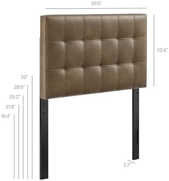 Modway Lily Faux Leather Twin Size Headboard with Biscuit Tufting in Mushroom - Vegan Leather Upholstery with Padded Design and 5 Height-Adjustable Mounts