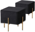 Kirpi Black Velvet Foot Stool Set of 2, Modern Luxury Vanity Ottoman Stools with Gold Legs, Cube Accent Foot Rest for Living Room Bedroom Makeup Vanity (Black)