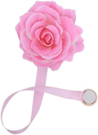 Magnetic Curtain Tiebacks, Rose Flower Tie Backs Rope for Curtains, Elegant 4 Pack Decorative Holdbacks Holders, Home Decor Thin or Sheer Window Drapries Bed Canopy (Pink)