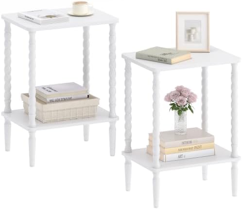 TUTOTAK Small End Table with Solid Wood Legs, Side Table Set of 2