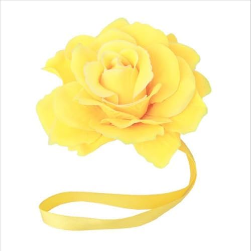 Magnetic Curtain Tiebacks, Rose Flower Tie Backs Rope for Curtains, Elegant 4 Pack Decorative Holdbacks Holders, Home Decor Thin or Sheer Window Drapries Bed Canopy (Yellow)