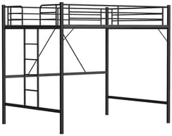 VINGLI Loft Bed Full Size with Flat Rungs for Adults, Kids and Young Teens, No Box Spring Needed,Heavy Duty Metal Slat Support,Black