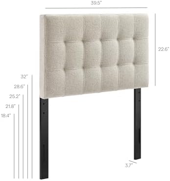 Modway Lily Twin Size Headboard with Biscuit Tufting in Dove - Fabric Upholstery with Padded Design and 5 Height-Adjustable Mounts