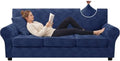 ZNSAYOTX 4 Piece Stretch Couch Covers (72"-90") New-Rectangle Texture, Thick Sofa Covers for 3 Cushion Couch Universal Sofa Slip Cover with Elastic Bottom & Buckle, Washable Protector Navy Blue