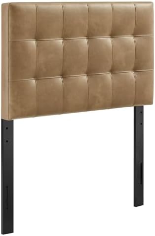 Modway Lily Faux Leather Twin Size Headboard with Biscuit Tufting in Toast - Vegan Leather Upholstery with Padded Design and 5 Height-Adjustable Mounts