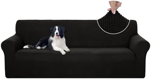 U-NICE HOME 4 Seater Stretch Couch Cover for 3 Cushion Sofa, Black