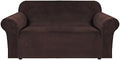 H.VERSAILTEX Stretch Velvet Loveseat Covers for 2 Cushion Couch Covers for Living Room Sofa Covers Slipcovers with Non Slip Straps Bottom, Ultra Thick Comfy Velour (Width 58"-72", Chocolate)