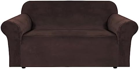 H.VERSAILTEX Stretch Velvet Loveseat Covers for 2 Cushion Couch Covers for Living Room Sofa Covers Slipcovers with Non Slip Straps Bottom, Ultra Thick Comfy Velour (Width 58"-72", Chocolate)
