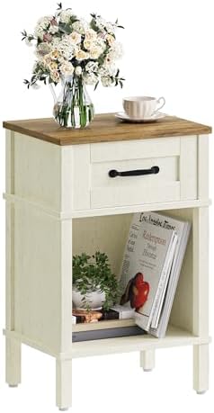 White Farmhouse Nightstands, Nightstand with Drawers, Small Bedside Table