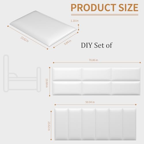 Headboards Wall Panel for Twin, Self-Adhesive 3D Upholstered Panel for Bedroom/Living Room (6 Pieces 9.84 in x 23.6 in)