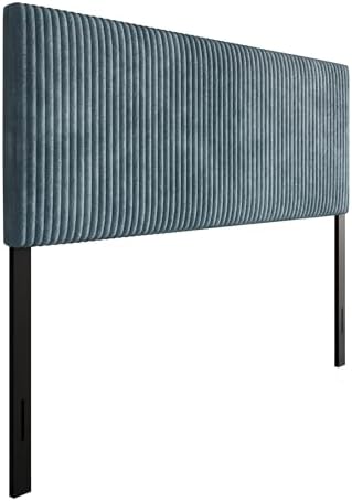 Queen Corduroy Velvet Upholstered Adjustable Headboard, Light Blue
