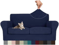 MAXIJIN 3 Piece Couch Covers for 2 Cushion Couch loveseat Cover, Stretch Love Seat Sofa Slipcovers for Dogs Pet, Thick Furniture Protector with 2 Seat Cushion (55"-69", Navy Blue)