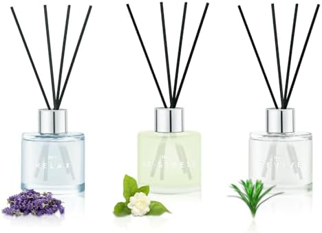 3 Pack Fragrance Reed Diffuser, 50ML Lavender Honey Jasmine White Tea Lemongrass Ginger Aromatherapy Diffuser Set with 12 Black Fiber Sticks,Air Freshener for Bedroom Bathroom Office