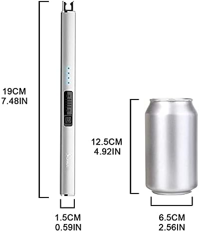 SUPRUS Electric Lighter Arc Windproof Flameless USB Rechargeable Lighter with Safety Lock for Candle BBQ Camping (Silver)
