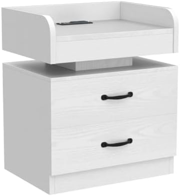 4ever2buy White Nightstand Set of 2 with Charging Station and LED Lights