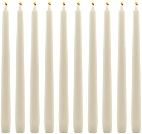 10 Pack Ivory Taper Candles, 10 Inch Unscented Paraffin Dinner Candles