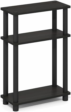 Furinno Turn-N-Tube Narrow Night Stand, 3-Tier Rectangular Nightstand with Storage Shelf, Slim Toolless Bedside Table, End Table, Side Table, for Bedroom, Closet, Dorm, Espresso