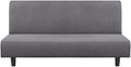 Flamingo P Stretch Armless Futon Covers Full Queen Futon Couch Covers Slipcover Futon Sofa Cover Futon Bed Cover Furniture Protector Covers with Elastic Bottom, Checked Pattern Jacquard, Charcoal Gray