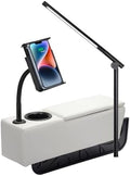 Removable Sofa Armrest with Cup Holder, PU Leather Multifunctional Couch Caddy Storage Arm Rest with Power Wireless Charging Stand & LED Reading Light for Sofa Middle Seat Parts
