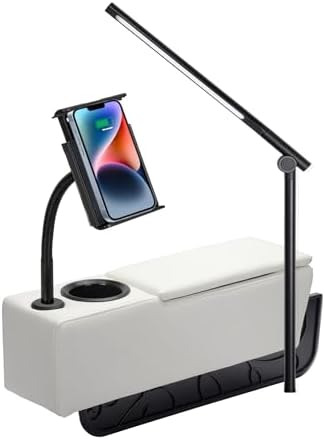 Removable Sofa Armrest with Cup Holder, PU Leather Multifunctional Couch Caddy Storage Arm Rest with Power Wireless Charging Stand & LED Reading Light for Sofa Middle Seat Parts