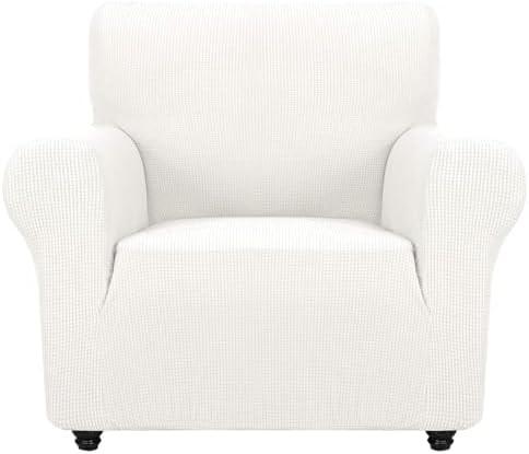 ZNSAYOTX Super Stretch Chair Slipcover Universal Sofa Chair Covers for Living Room Dogs Pet Furniture Protector Spandex Armchair Slipcovers with Anti Slip Foam Sticks (White, Chair)