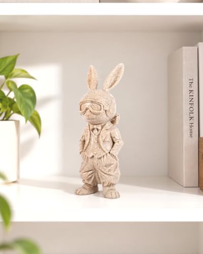 Aviator Rabbit Figurine, Pilot Bunny Sculpture, Resin Animal Decor for Desk